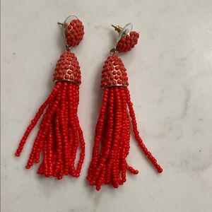 Elegant Red/Orange Beaded Tassel Earrings